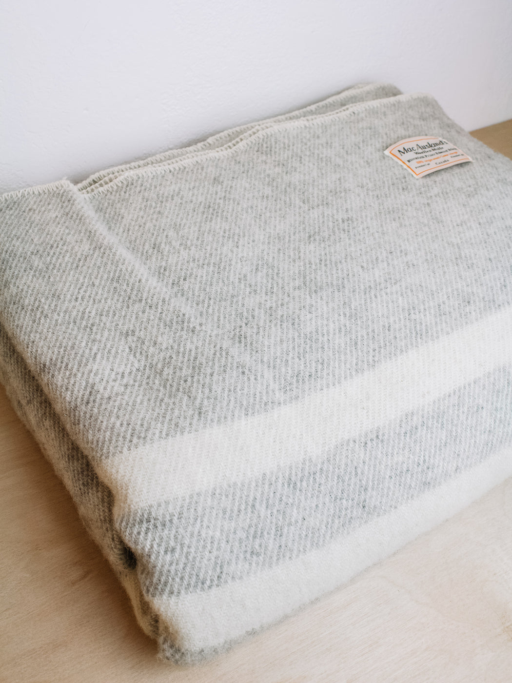 MacAusland - Queen Wool Blanket - Light Grey w/ Cream Stripe