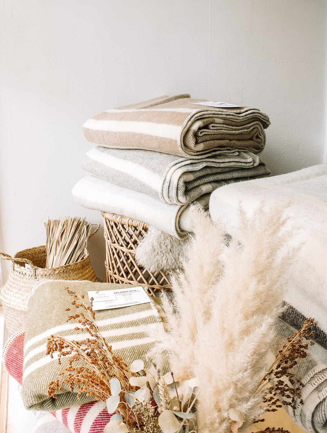 MacAusland - Queen Wool Blanket - Taupe w/ Cream Stripe
